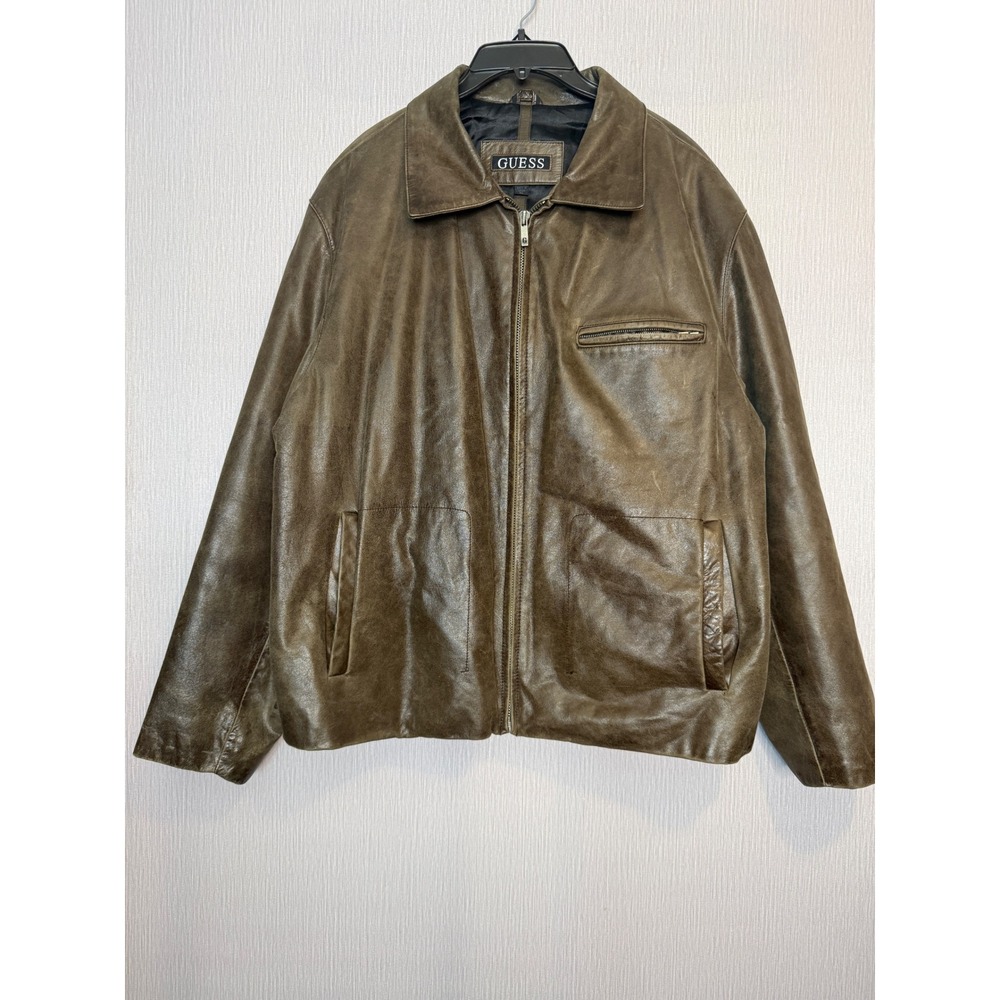 Guess  Men's 100% Leather Jacket Sz XL BROWN 90s